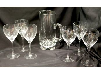 Collection Of 6 Wine Glasses With Pitcher