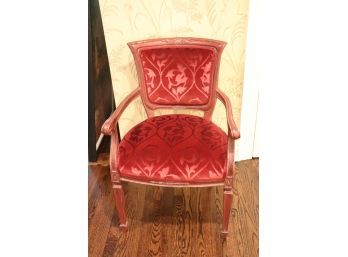 Pretty Traditional Armchair With A Maroon Velvet Scrolled  Arms. Matching Chair Lot 48