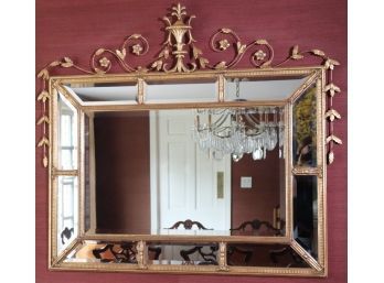 Gorgeous Gilded Wall Mirror With Ornate Floret Crown 10 Panels, Great Piece In Amazing Condition