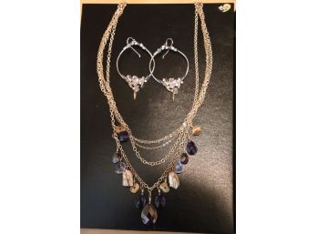 Rachel Reinhardt 16' Mixed Gemstone Multistage Necklace  Bonus Pair Fun Crystal Hoop Earrings