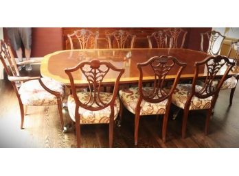 Gorgeous  Double Pedestal Chippendale Karges Dining Room Table, 4 Leaves, Includes 10 Chairs That Include 2 Ar