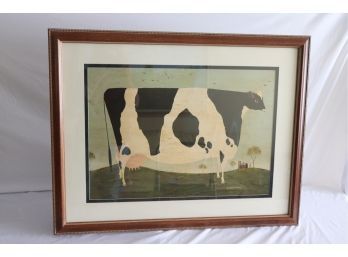 Warren Kimble Framed Print Of A Large Cow In A Matted Frame