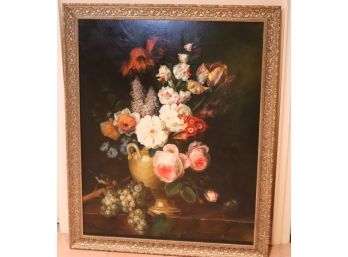 Large Floral Still Life Giclee By S. Lee Signed On Lower Right-Side  Corner Approx. 41 Inches X 50 Inche