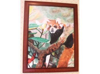 Red Panda Painting Signed By The Artist On Bottom Right Side By Samantha