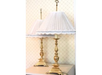Pair Of Gorgeous Brass Table Lamps With Paw Feet By Underwriters Laboratories Lamps With Pleated Shades