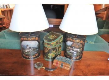 Pretty Painted Table Lamps Includes Small Box With A Crackle Finish, Include 2 Irving Works Books