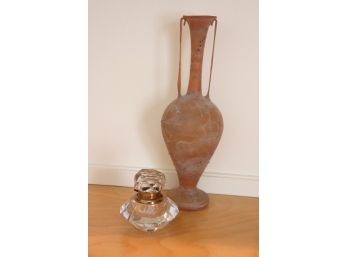 Old Caesarea Israel Silver CA LTD Handmade Vase & Gorgeous Cut Glass/Brass Inkwell
