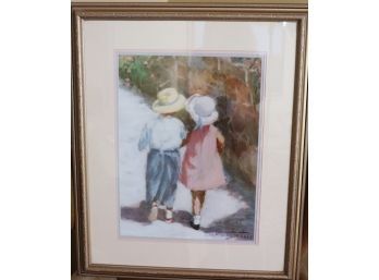 Signed Print By Ivan Anderson Of Innocent Children Taking A Stroll In A Triple Matted Frame