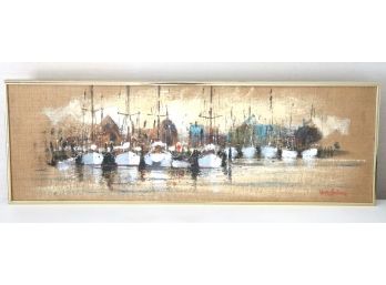 Kerry Hallam Nautical Painting On Burlap Encased In A Quality Metal Frame