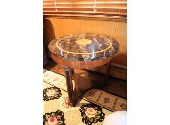 Fabulous Vintage Inlaid Stone Top/Wood Side Table