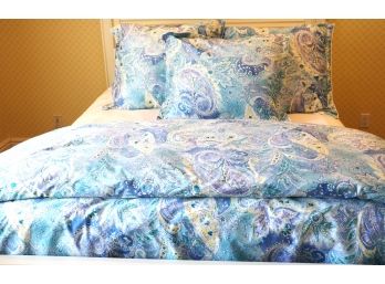Beautiful Fun Colored Ralph Lauren Duvet, 3 Euro Shams & 2 Heavy Cotton Textured Pillow Shams With Button