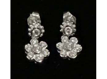 14K WG Pair Of Diamond Earrings In Flower Design