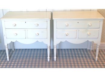 Pair Of Quality Lexington Nightstands With A Rustic White Wash Finish