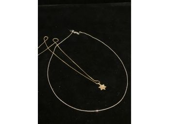 14K YG 18' Fine Necklace With Star Of David Pendent With Inlaid Enamel Design  14K WG 20' Fine Necklace