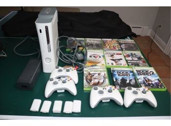 Xbox 360 With Assorted Games And Controllers As Pictured As Is Condition Please See All Pictures!