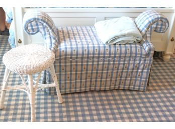 Very Pretty Custom Upholstered Bench Great For The End Of Your Bed Includes Small Authentic Wicker Stool