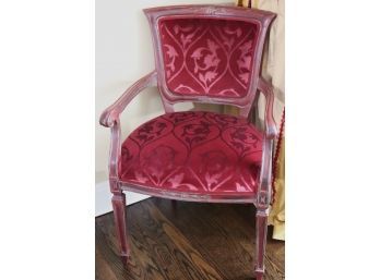 Pretty Traditional Armchair With A Maroon Velvet Scrolled Fabric. Matchining Chair Lot 98