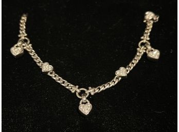 14K WG 6.5' Diamond Heart Charm Bracelet
