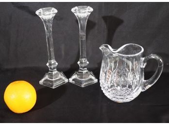 Collection Includes A Beautiful Waterford Water Pitcher Includes A Pair Of Pretty Glass Candlesticks