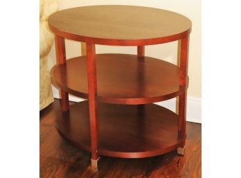 Arteriors Side Table With Brushed Nickel Finished Feet, Shelves For Display On The Bottom, Very Good Condition