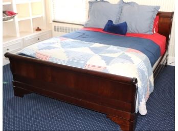 Queen Size Sleigh Bed Includes Stearns Foster Mattress & Memory Foam Topper, Ralph Lauren Comforter & Mis