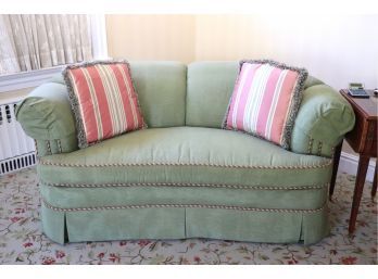 High End Custom Beacon Hill Collection Love Seat With Beautiful Fabric   Piping Along The Edges