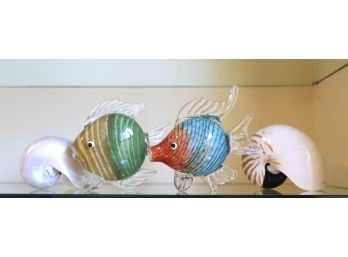 Beautiful Blown Glass Fish Decor & Polished Shell Decor