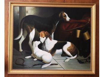 'The Fox Hounds' Elegant Painting Of Dogs Hand Painted Portrait Chelsea House, Gold Leaf Frame - Barraud