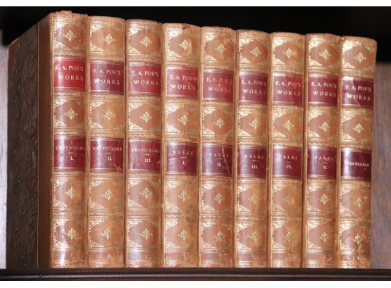 The Complete Works Of Edgar Allen Poe With Illustrations, Set Of 9 Antique Leather-Bound Books