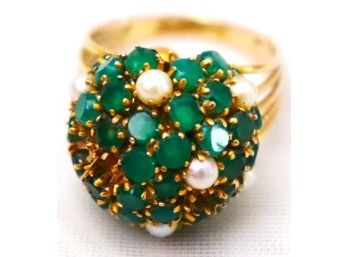 Vintage Ladies Emerald Ring With Seed Pearls
