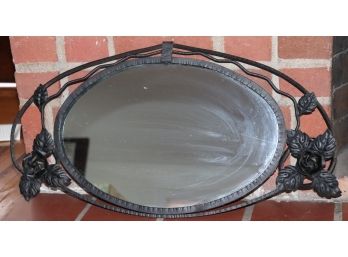 Art Deco Style Wrought Iron Wall Mirror With Rose Motif
