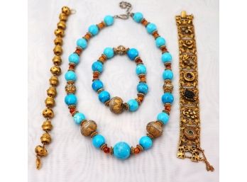Goldette Costume Bracelet With Ethnic Style Turquoise Color Garniture & More