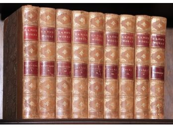 The Complete Works Of Edgar Allen Poe With Illustrations, Set Of 9 Antique Leather-Bound Books
