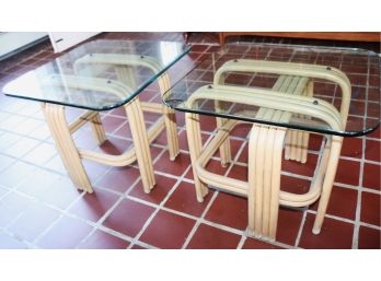 Pair Ficks Reed Bamboo & Glass Top Side Tables