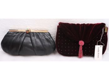 Vintage Judith Lieber Leather Clutch & Laila Rowe Velvet Beaded Bag