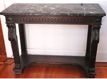 Exquisite Marble Top Jacobean Style Buffet Server With Drawer