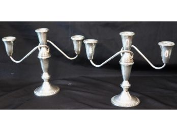 Pair Of Sterling Silver 3 Arm Candelabras With Weighted Bases By Duchin Creation