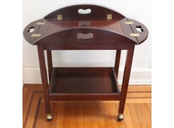 Hinged Mahogany Butlers Tray Table On Casters