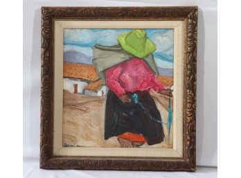 Colombian Painting Of Landscape & Indigenous Woman Signed By Artist