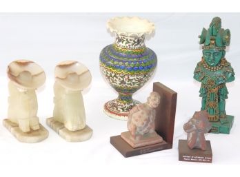 Lot Of Latin American Collections With Onyx Bookends, Green Imperial Figurine & Medical Oddity