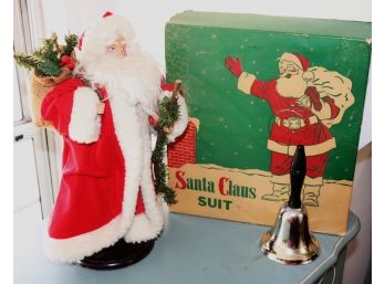 Vintage Santa Claus Suit Made In USA, St. Nick Figurine & Bell