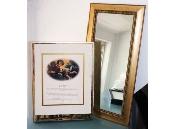 Gold Framed Wall Mirror & Framed Love Plaque