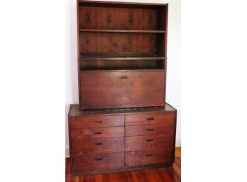 MCM Teak Colored 6 Drawer Dresser & Bookcase With 3 Pieces