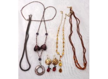 Lot Of Delicate Necklaces With Art Glass Hearts, Sterling Beads & Amber Beads