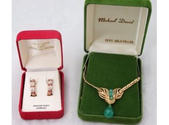 Vintage 12K Gold Filled Pendant Necklace & 18K / Sterling Earrings