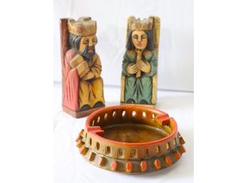 MCM Italy Large Ceramic Ashtray & Pair Of Bizancio King & Queen Bookends From The Bogota Colombia Hilton