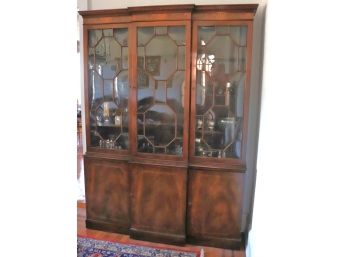 Chippendale Style Inlaid Mahogany China Cabinet With Bubble Glass Paned Doors