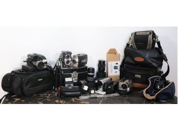 Huge Lot Of Vintage Cameras & Lenses & Video Recorders With Panasonic, Canon, Sony