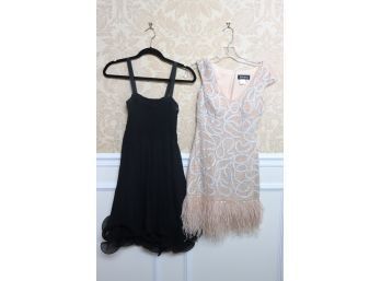 Two Designer Dresses With Jovani Beaded Feather Trim Dress & Italian Sheer Dress