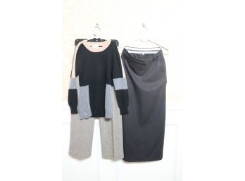 Two Pairs Of Theory Wool Pants & T. S. Society Cashmere Sweater